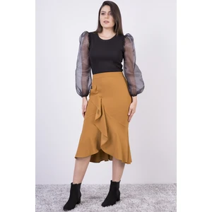 Kadın Mevsimlik Volanlı Midi Boy Krep Etek 2123/80