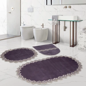 Bonny Home Venüs Gri 3'lü Dantelli Banyo Paspası Seti Çeyizlik Klozet Takımı