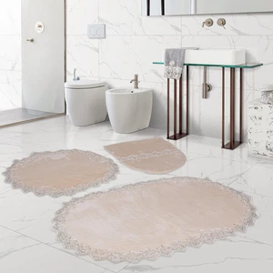 Bonny Home Venüs Vizon 3'lü Dantelli Banyo Paspası Seti Çeyizlik Klozet Takımı