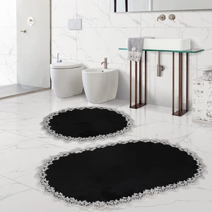 Bonny Home Venüs Siyah 2'li Dantelli Banyo Paspası Seti Çeyizlik Klozet Takımı