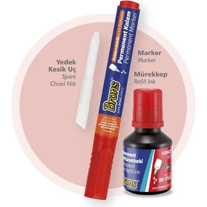 Permanent Marker Seti Kesik Uç Kırmızı (Kalem + Mürekkep + Yedek Uç)