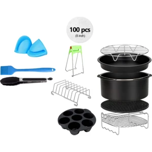 DH Gate VIP 12 Adet 8 Inç Yui/Xiaomi/Philips/Kumtel Uyumlu Air Fryer Aksesuar Seti - Siyah (Yurt Dışından)