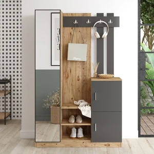 Robin Home Liva Aynalı Vestiyer Portmanto Ayakkabılık Çam Gri
