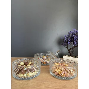 3 Katlı Kapaklı Cam Kase - Çerezlik - Kurabiyelik - Drajelik - Sunumluk