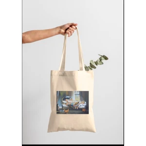 Bez Çanta Dünyası Mutluluğun Resmi Baskılı Ham Bez Çanta