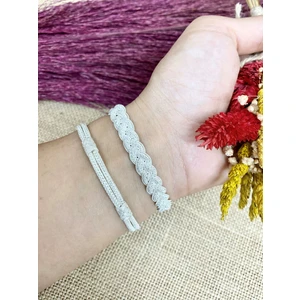 Gümüş Kazaziye Örgülü Bileklik Ikili Kombin Bileklik Seti