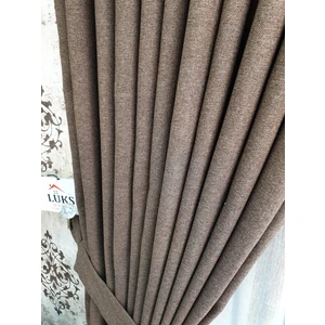 Lüks House Açık Kahverengi Blackout Keten Karartma Pilesiz Fon Perde En 475 Boy 250
