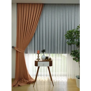 Evdepo Home Turuncu Düz Renk Pileli Keten Fon Perde, Seyrek Pile, Tek Kanat 70 x 270 cm