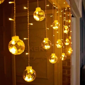 Animasyonlu LED Işıklı Eklemeli Ampul Top Perde 3 x 75 (Sarı)