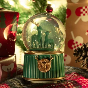 By Lamp Yeşil Yılbaşı Geyikleri Işıklı ve Müzikli Kar Küresi