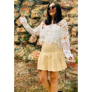 Butik Ponçik Bej Piliseli Atlas Etek