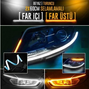 Far Üstü Kayar LED Selamlamalı Sinyalli 60 cm Beyaz ve Turuncu Renk