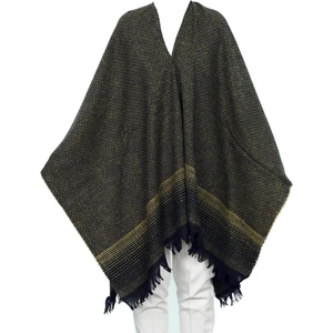 Siyah ve Hardal Renk Çizgili Panço