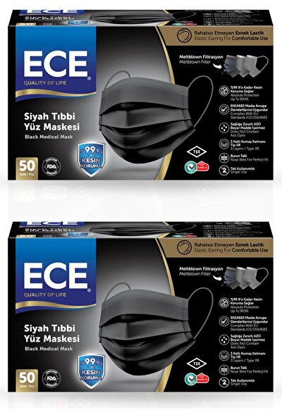 Ece Full Ultrasonik Meltblownlu Siyah Maske 50'li 100 Adet