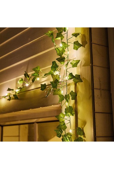 Orijinaldükkan Dekoratif LED Işıklı Yeşil Yapraklı Yapay Sarmaşık Gün Işığı Ampul 2,3 Metre 30 LED