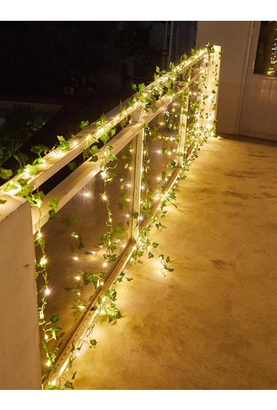 Orijinaldükkan Dekoratif LED Işıklı Yeşil Yapraklı Yapay Sarmaşık Gün Işığı Ampul 2,3 Metre 30 LED