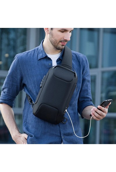 Mark Ryden Hırsızlığa Karşı Göğüs Çantası Crossbody Çanta Iş Çantası USB Şarj -Siyah