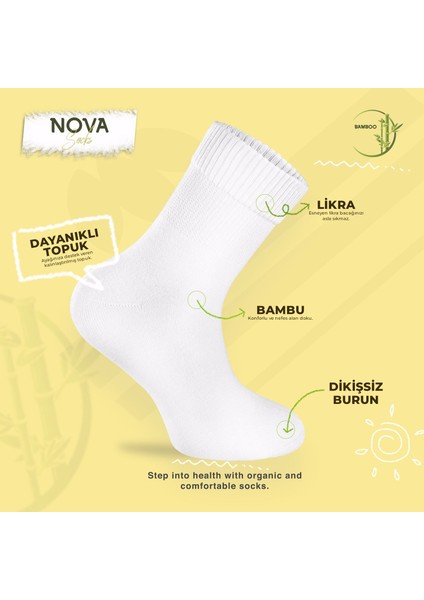 Nova Socks Erkek 4'lü Bambu Lastiksiz Sıkmayan Extra Rahat Şeker Çorabı / Çorap