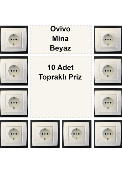 Ovivo Mina Beyaz 10 Adet Topraklı Priz