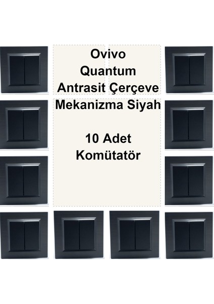 Ovivo Quantum Antrasit Çerçeve Mekanizma Siyah 10 Adet Komütatör