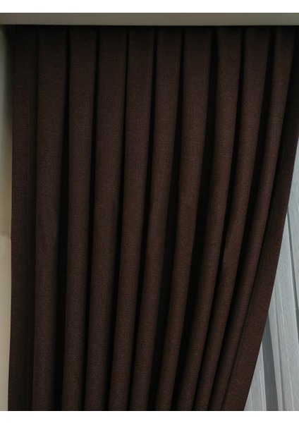 Kahverengi Düz Renk Pileli Keten Fon Perde, Normal Pile, Tek Kanat 340 x 260 cm. modelleri