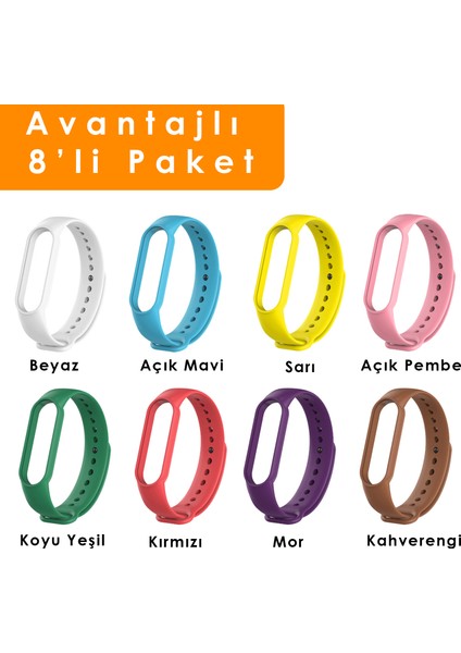 Xiaomi Mi Band 5 ve 6 Uyumlu Silikon Kordon 8'li Set 3 fiyatları