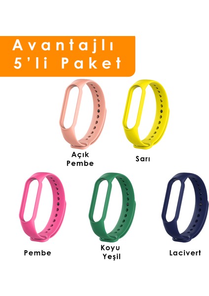 Xiaomi Mi Band 5 ve 6 Uyumlu Silikon Kordon 5'li Set 2