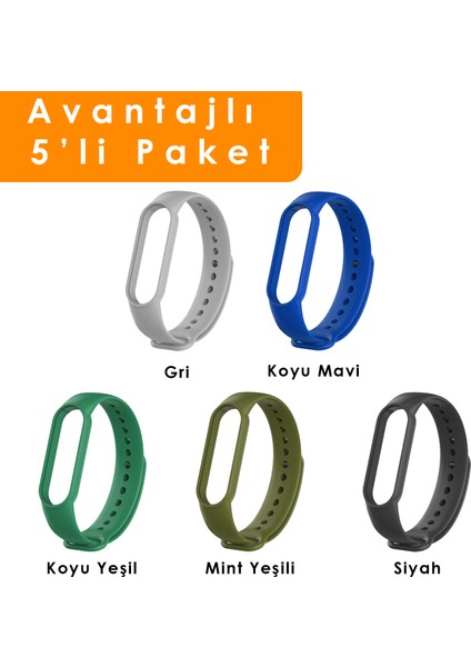 Xiaomi Mi Band 5 ve 6 Uyumlu Silikon Kordon 5'li Set 13
