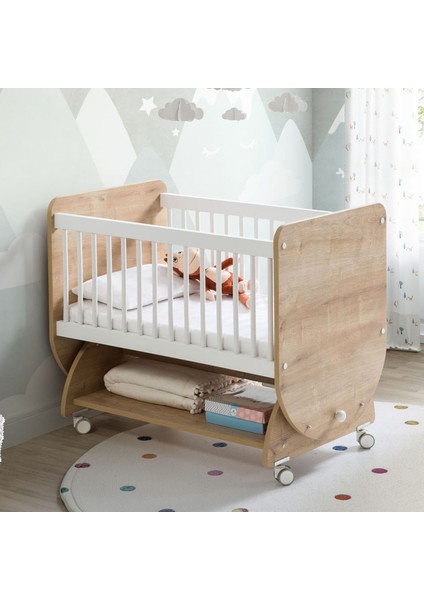 BW1031 - Sallanır Tekerlekli Sepet Bebek Beşik 50X90 Ahşap