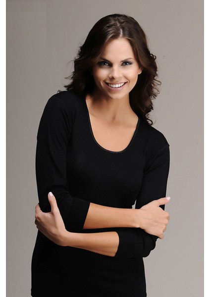 İçlik 4009 Siyah Kadın Ribana Biyeli Uzun Kollu Yün İçlik Termal Üst