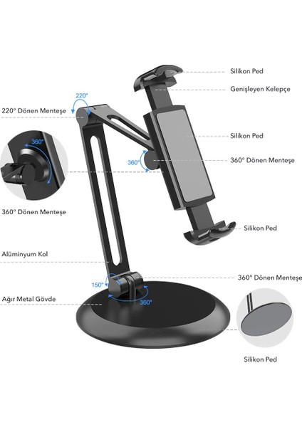 T38-3 Tam Ayarlı Katlanabilir Alüminyum iPad Tablet Standı