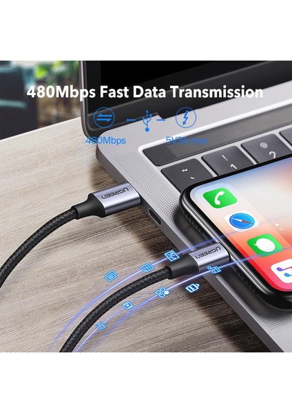 Lightning to USB-C 3A PD MFi Sertifikalı Örgülü Hızlı Şarj Kablosu, 2 Metre, Gümüş - 70525