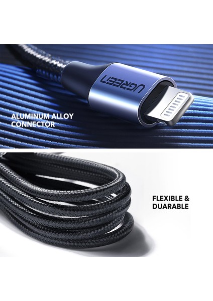 Lightning to USB-C 3A PD MFi Sertifikalı Örgülü Hızlı Şarj Kablosu, 2 Metre, Gümüş - 70525