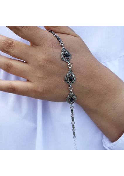 Damla Model Gümüş ve Oltu Taşı Bileklik