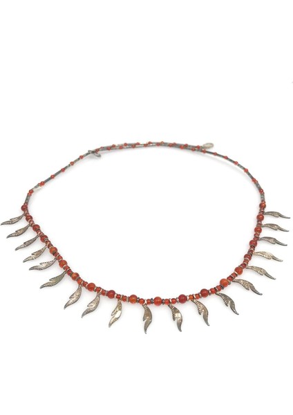 Otantik El Üretimi Akik Taşlı Gümüş Kolye