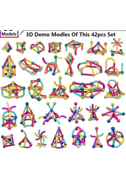 Manyetik Bina Eğitici Çubuk Blokları Oyuncak 42 Adet
