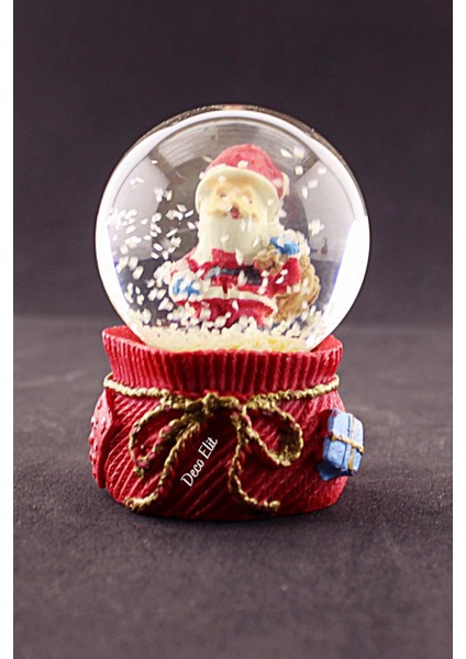 Hediye Filesi Yeni Yıl Hediye Torbalı Noel Baba Temalı Mini Boy Kar Küresi 6,5 cm