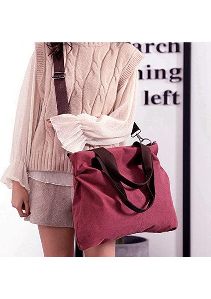 Kadın Kanvas Retro Omuz Çantası Hobo Günlük Büyük Üst Saplı Kırmızı (Yurt Dışından) modelleri