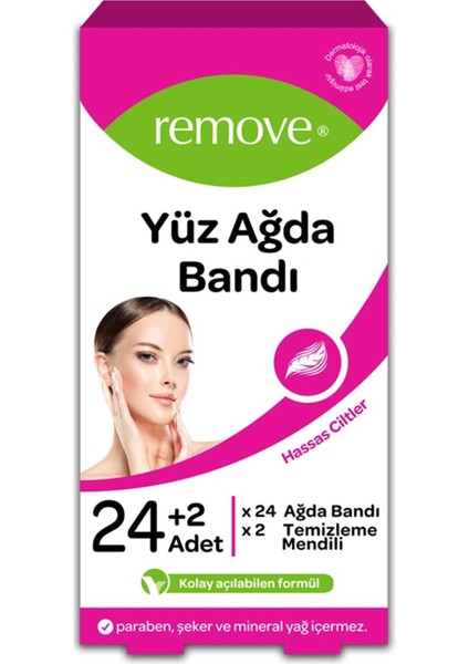 Remove Hassas Ciltler Yüz Ağda Bandı 24'lü  Ağda