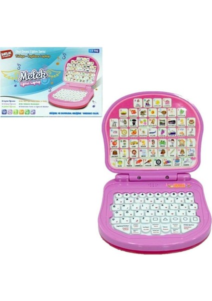 Türkçe Ingilizce Eğitici Laptop Eğitici Öğretici Oyuncak Leptop-Pembe