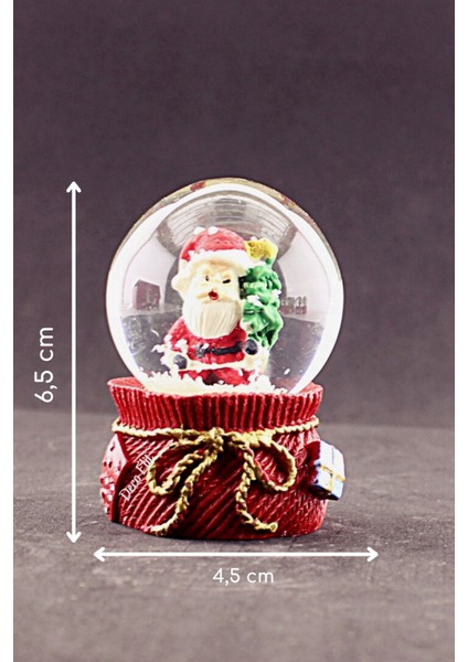 Yeni Yıl Noel Baba ve Çam Ağacı Temalı Mini Boy Kar Küresi 6,5 cm