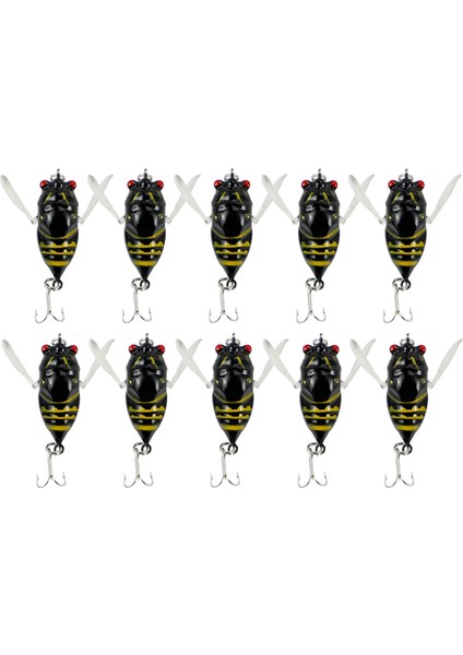 10 Parça Balıkçılık Lure Sert Yemler Biyonik Cicada Tuzlu Su Siyah (Yurt Dışından)