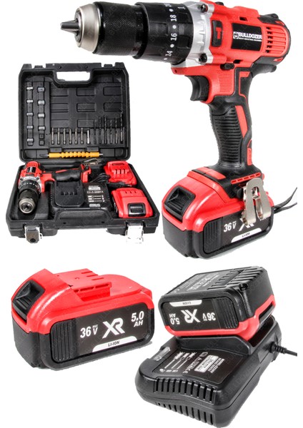 Redcore 36V Darbeli Akülü Şarjlı Vidalama Matkap 5AH 13MM Metal Mandren Çift Akülü