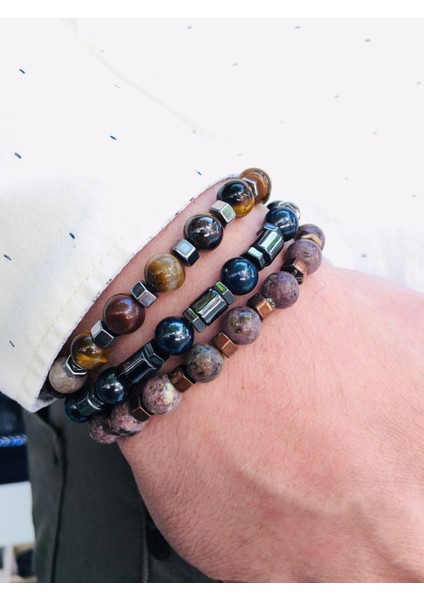 Stell 3.lü Set Doğaltaş Erkek Bileklik Seti modelleri