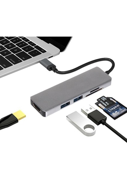 Type-C To 4K HDMI 2*usb 3.0 Sd Tf Kart Okuyucu 5ın1 Çevirici Adaptör