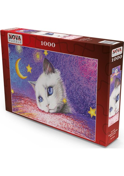 Nova Puzzle 1000 Parça Puzzle - Yıldızların Altında - Beyaz Kedi