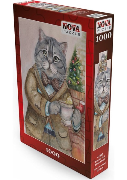 Nova Puzzle 1000 Parça Sosyetik Kedi, Şömine Keyfi Puzzle