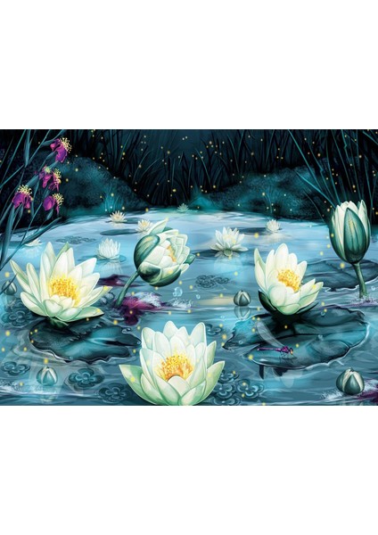 Puzzle 1000 Parça Yıldızlı Gecede Lotus Çiçekleri