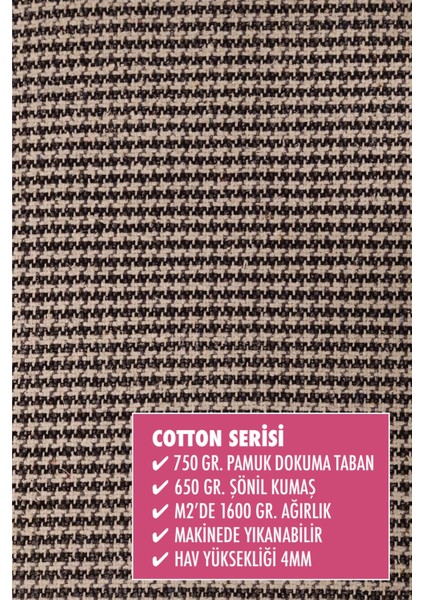 Homier Collection Kısa Saçaklı, Cotton Serisi Yıkanabilir Kaymaz Taban Antibakteriyel Kilim MD-0061B