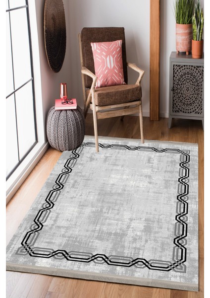 Homier Collection Kısa Saçaklı, Cotton Serisi Yıkanabilir Kaymaz Taban Antibakteriyel Kilim MD-0061B